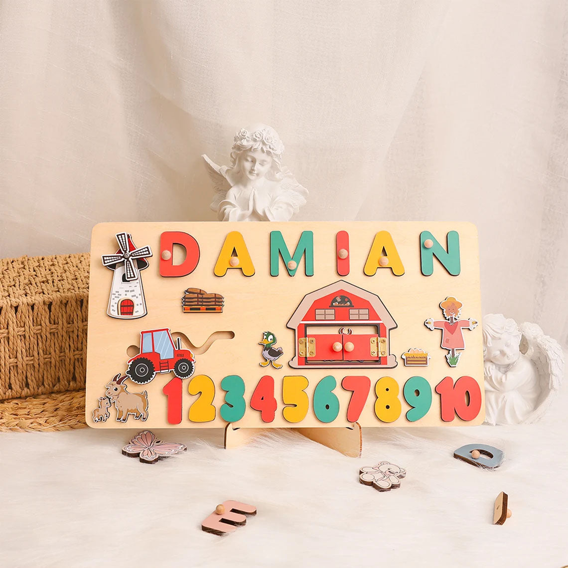Custom Wooden Puzzle With Numbers And Names, Montessori Toys For Children