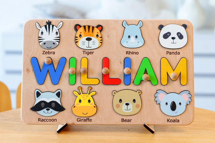 Personalized Animal Theme Wooden Name Puzzle Toy, Montessori Toys for Kids