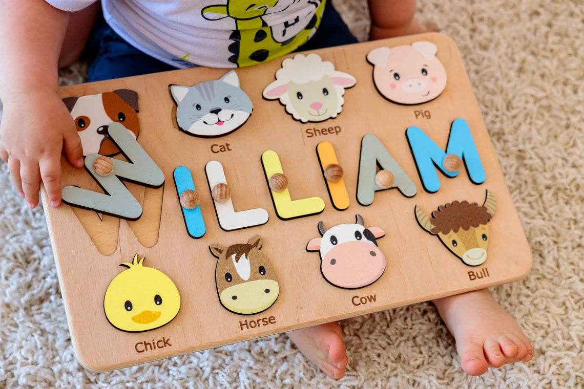 Personalized Animal Theme Wooden Name Puzzle Toy, Montessori Toys for Kids