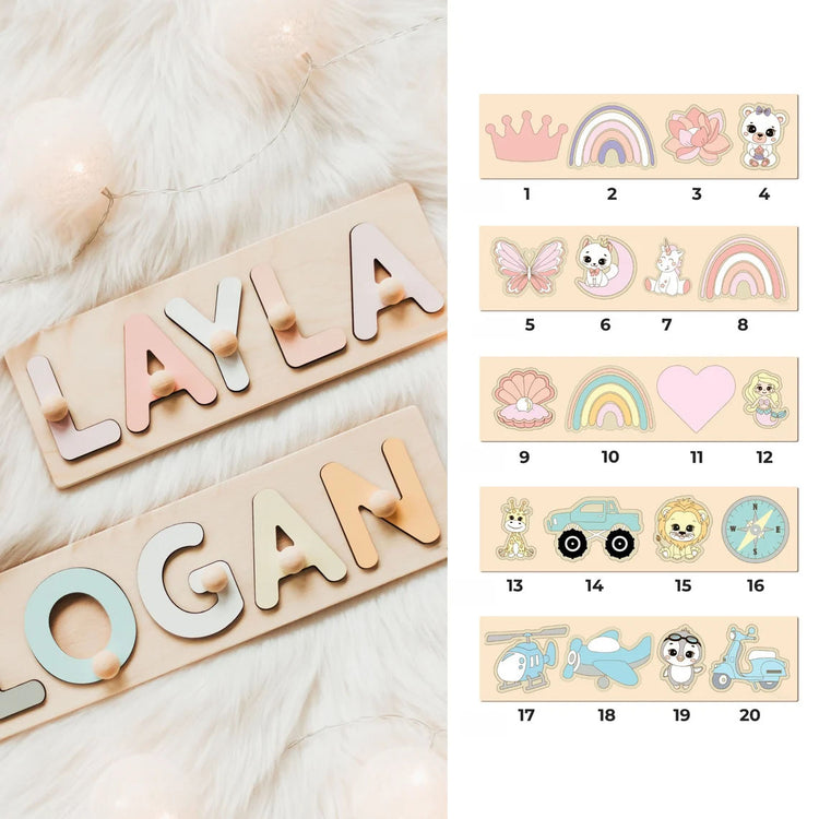 Name Puzzle With Additional Elements, Personalized baby gifts, Montessori Toys Board Custom Name