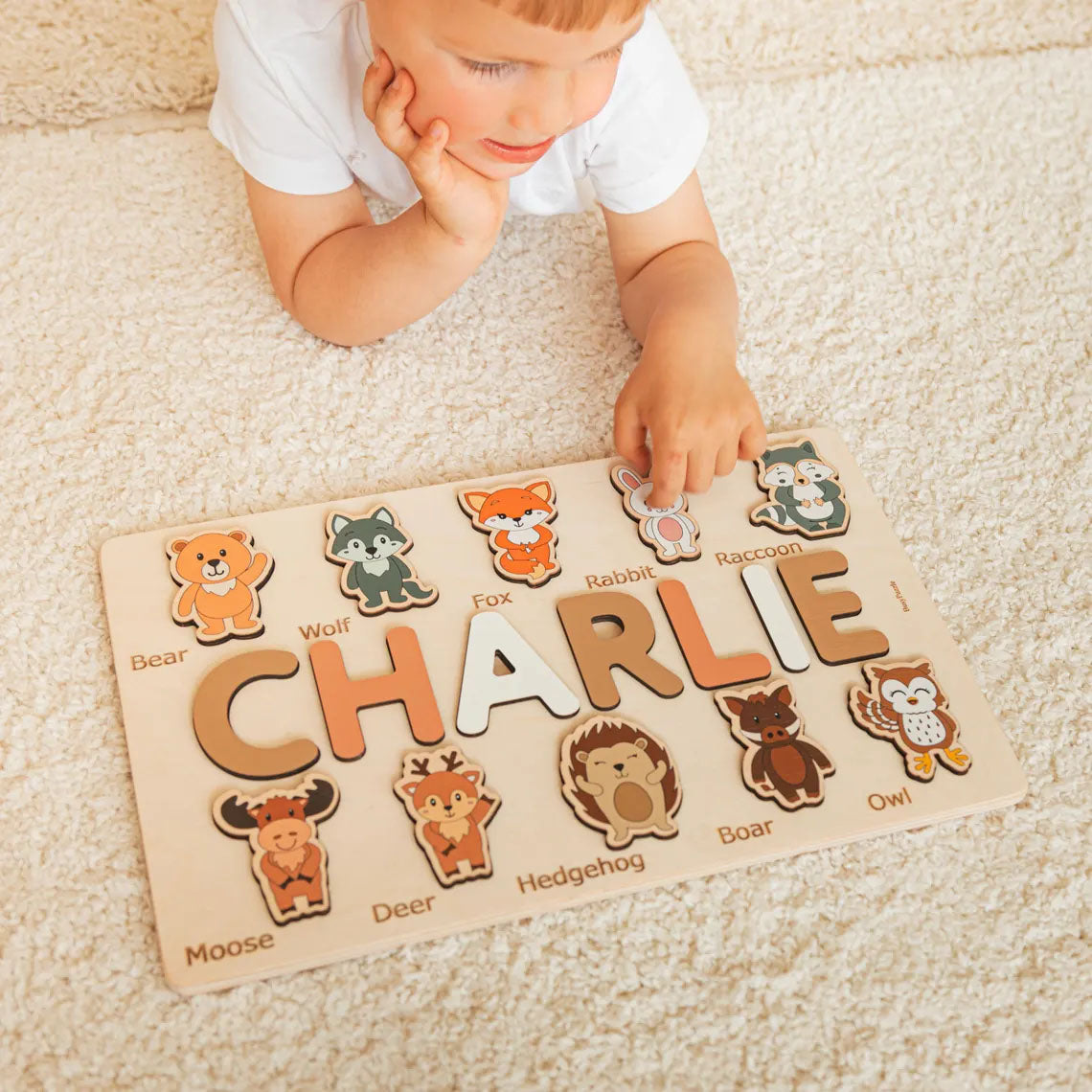 Custom Name Puzzles with Safari Animals, Montessori Toys For Kids, Wooden Baby Toys