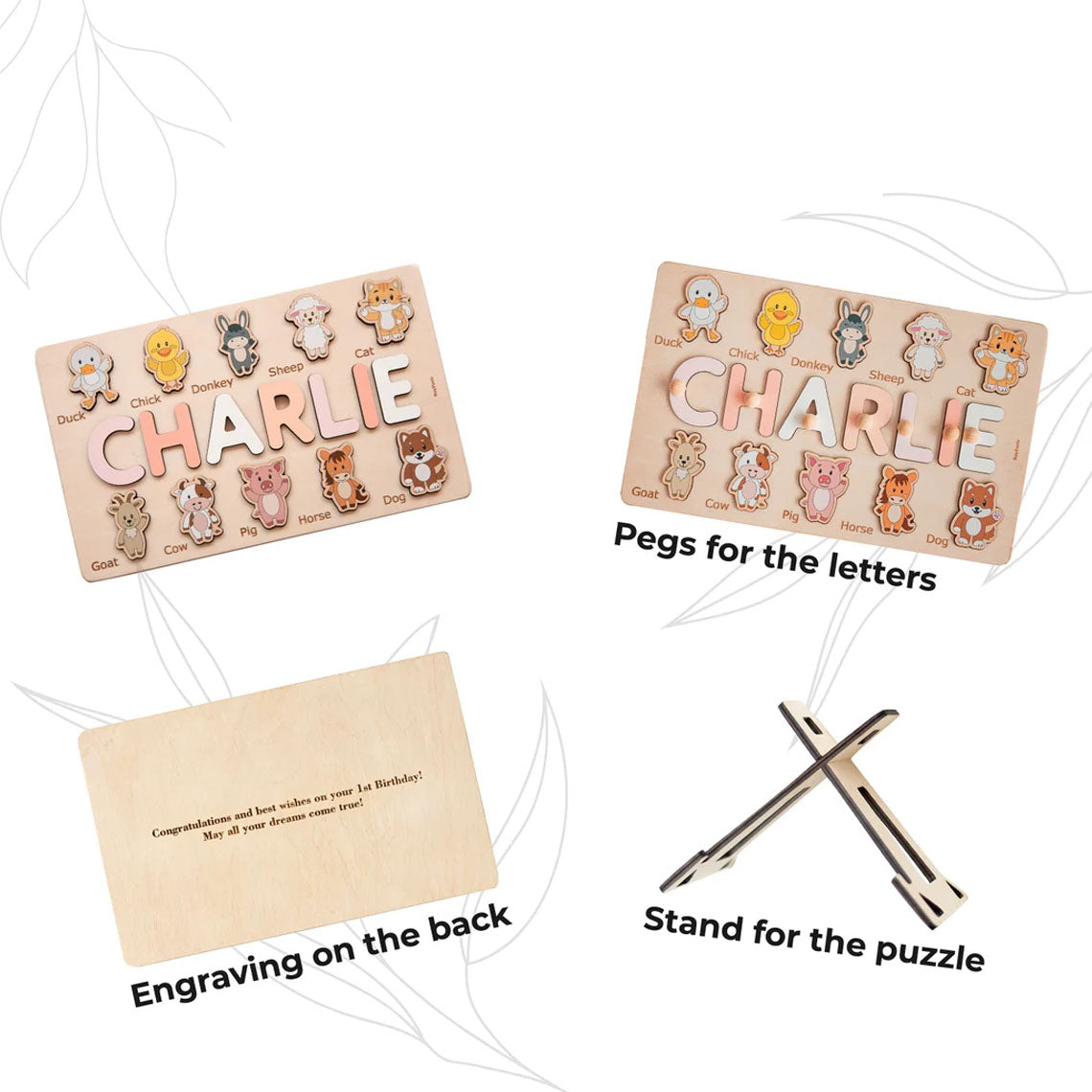 Custom Name Puzzles with Safari Animals, Montessori Toys For Kids, Wooden Baby Toys