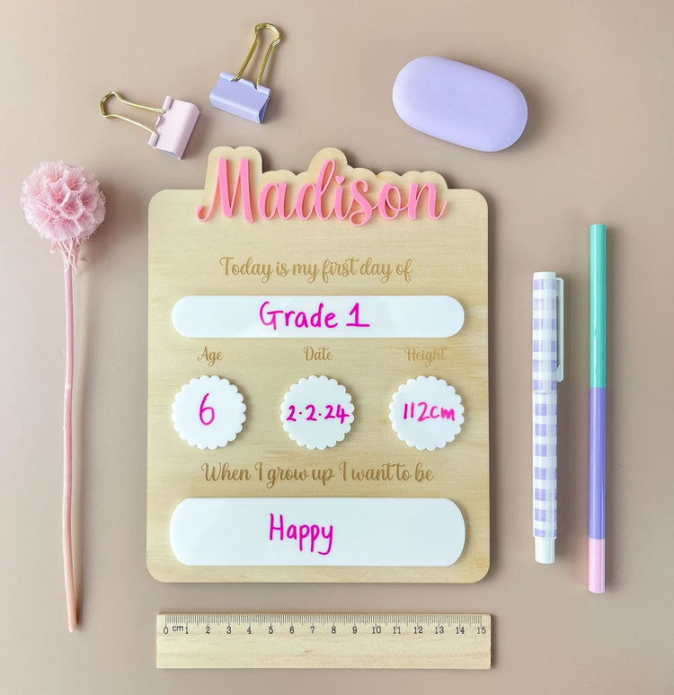 Personalised First Day Of School Board - Back To School Gift - Photo Prop For Kids