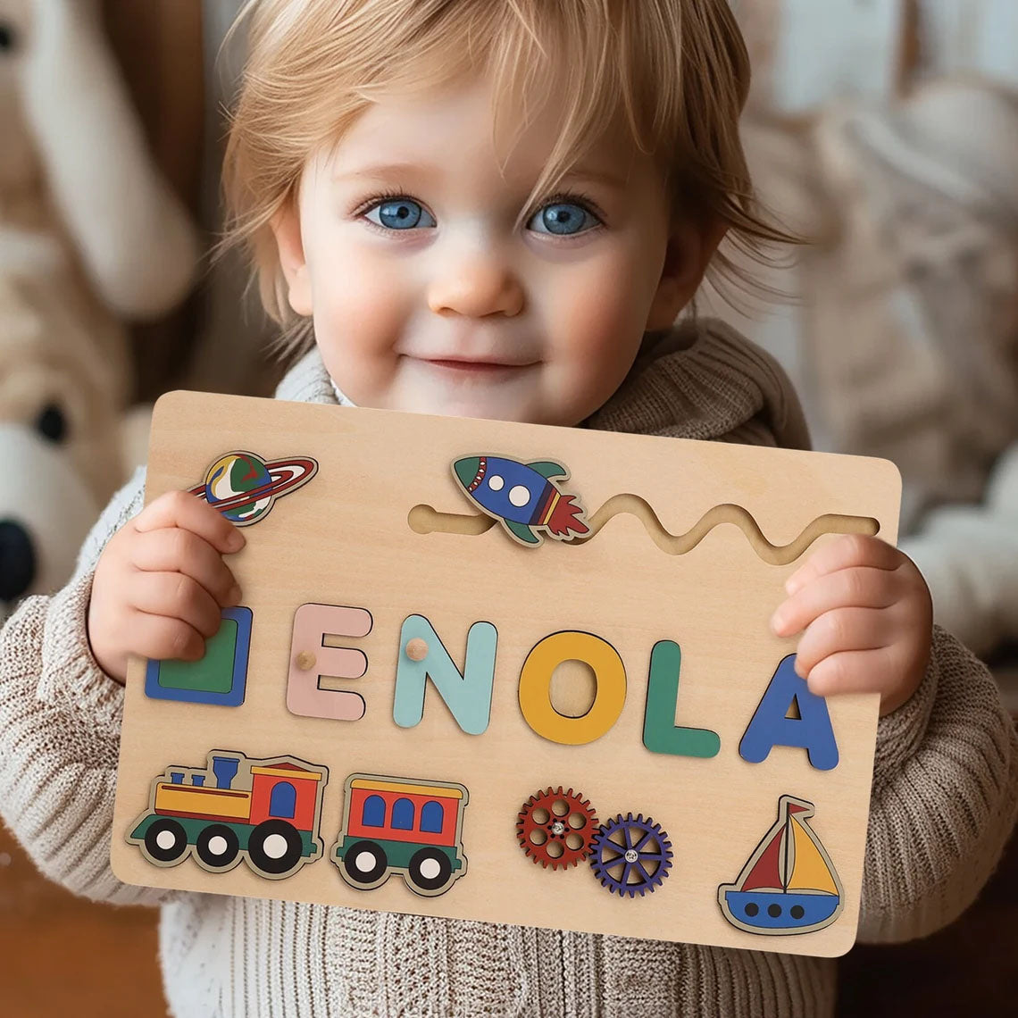 Personalized Baby Busy Board Puzzle, Montessori Toys Of Kids