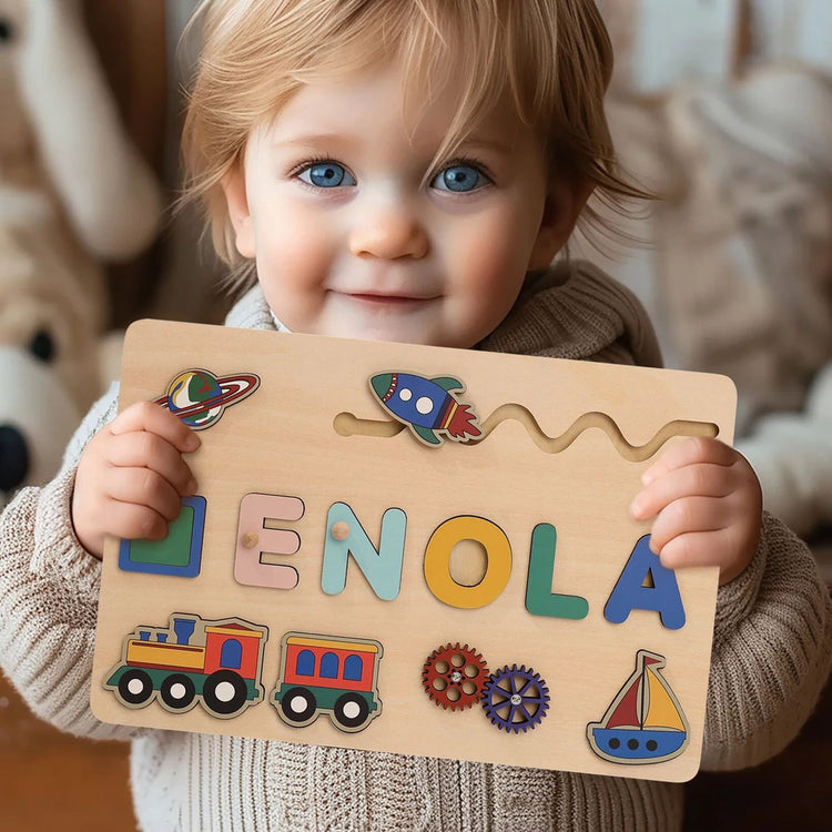 Personalized Baby Busy Board Puzzle, Montessori Toys Of Kids