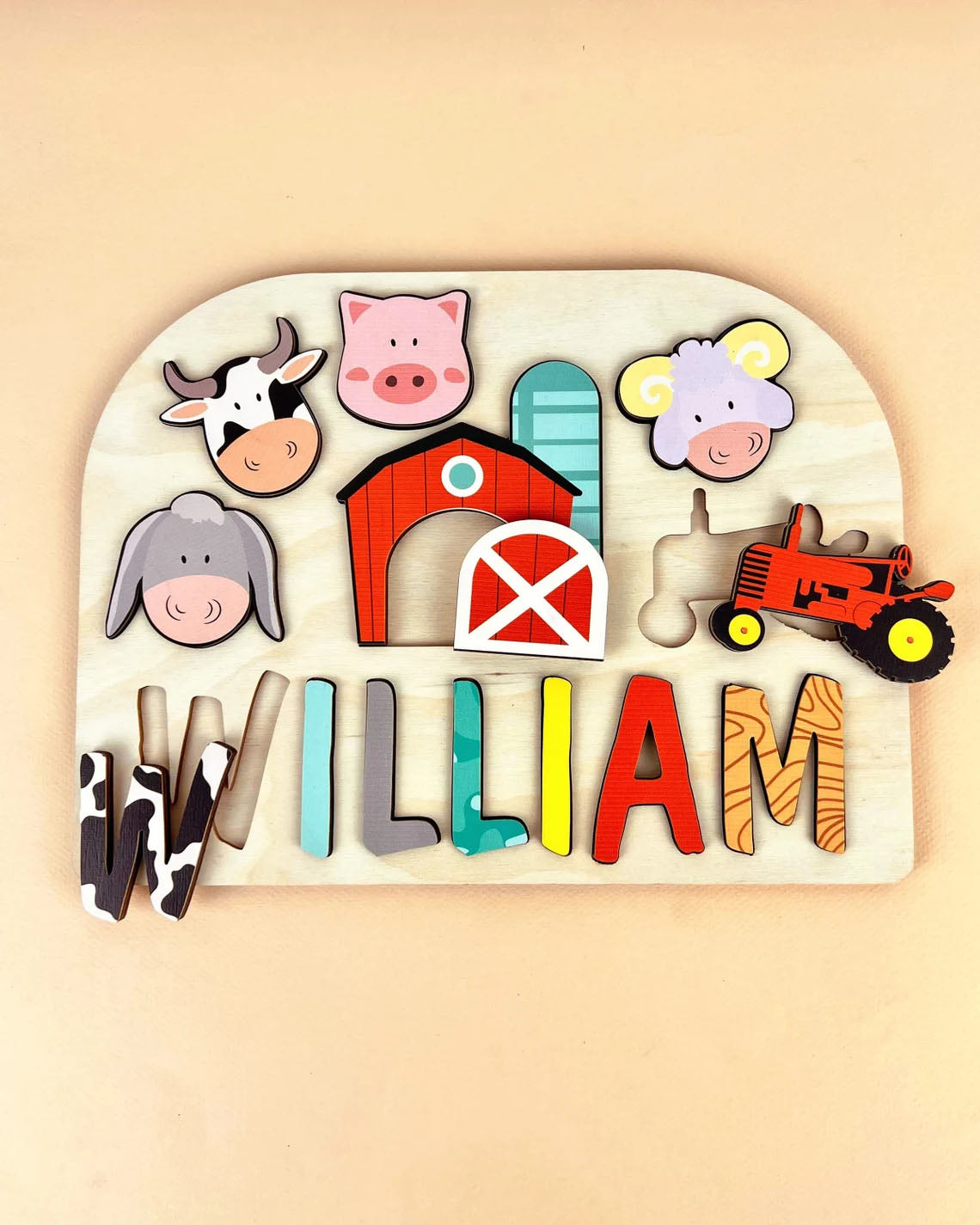 Personalized Baby Name Puzzle, Wooden Farm Animal Board, Montessori Toys
