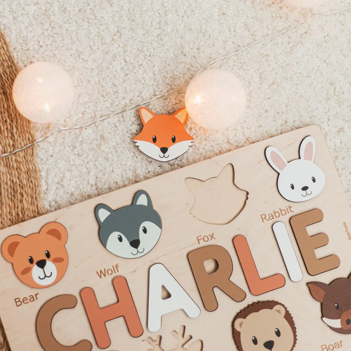 Personalized Baby Wooden Toys Name Puzzle With Animals, Montessori Toys Of Kids