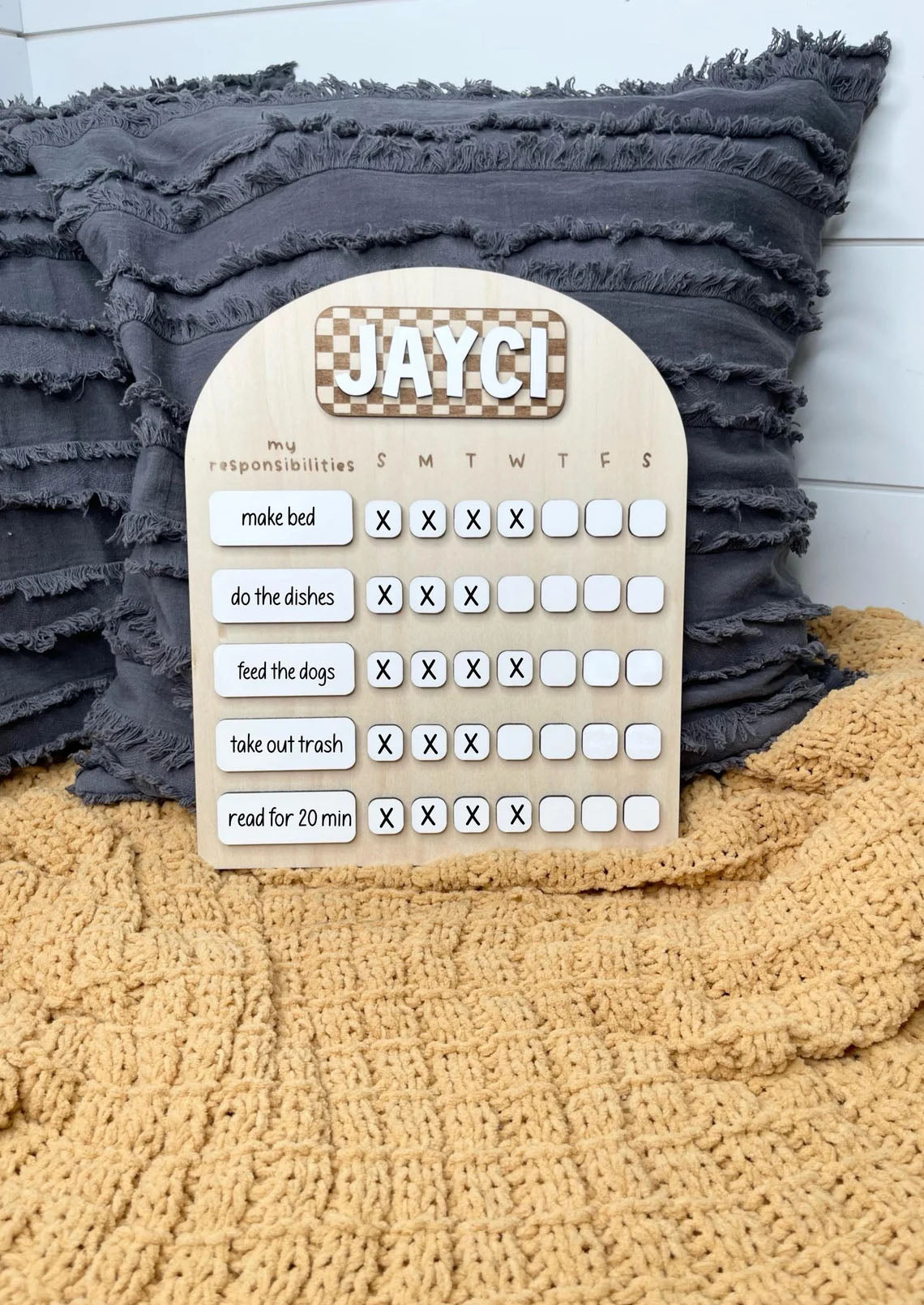 Personalized Checkered Chore Chart - Responsibilities Chart Custom Name