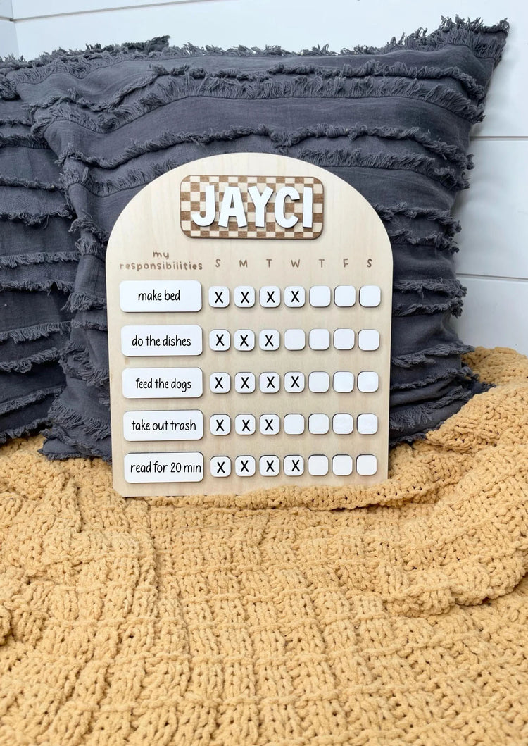 Personalized Checkered Chore Chart - Responsibilities Chart Custom Name