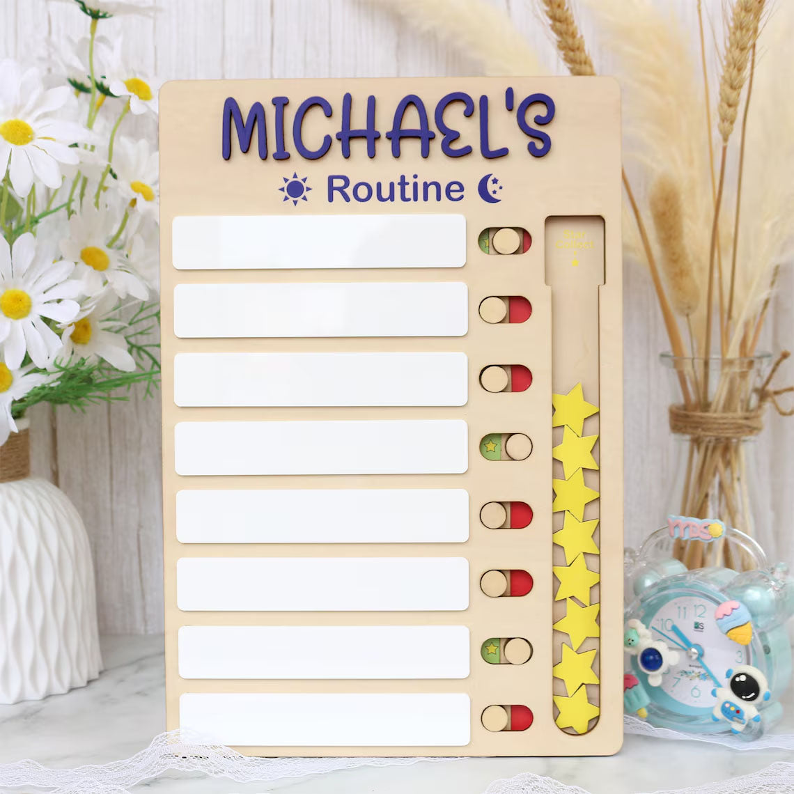 Personalized Chore Chart For Kids, Sliding Routine Chart With Reward Stars