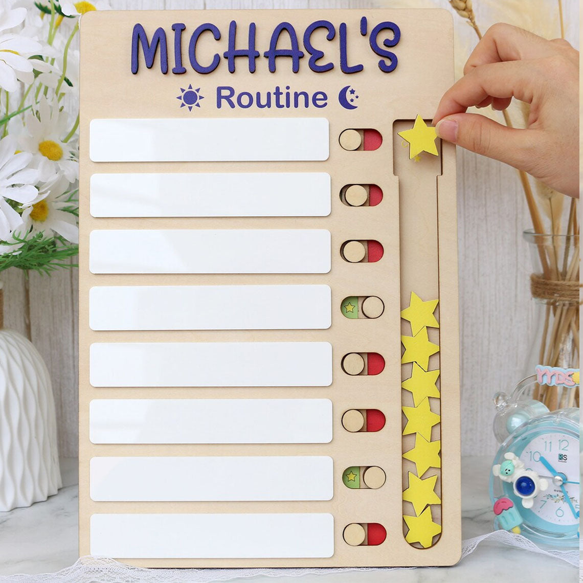 Personalized Chore Chart For Kids, Sliding Routine Chart With Reward Stars