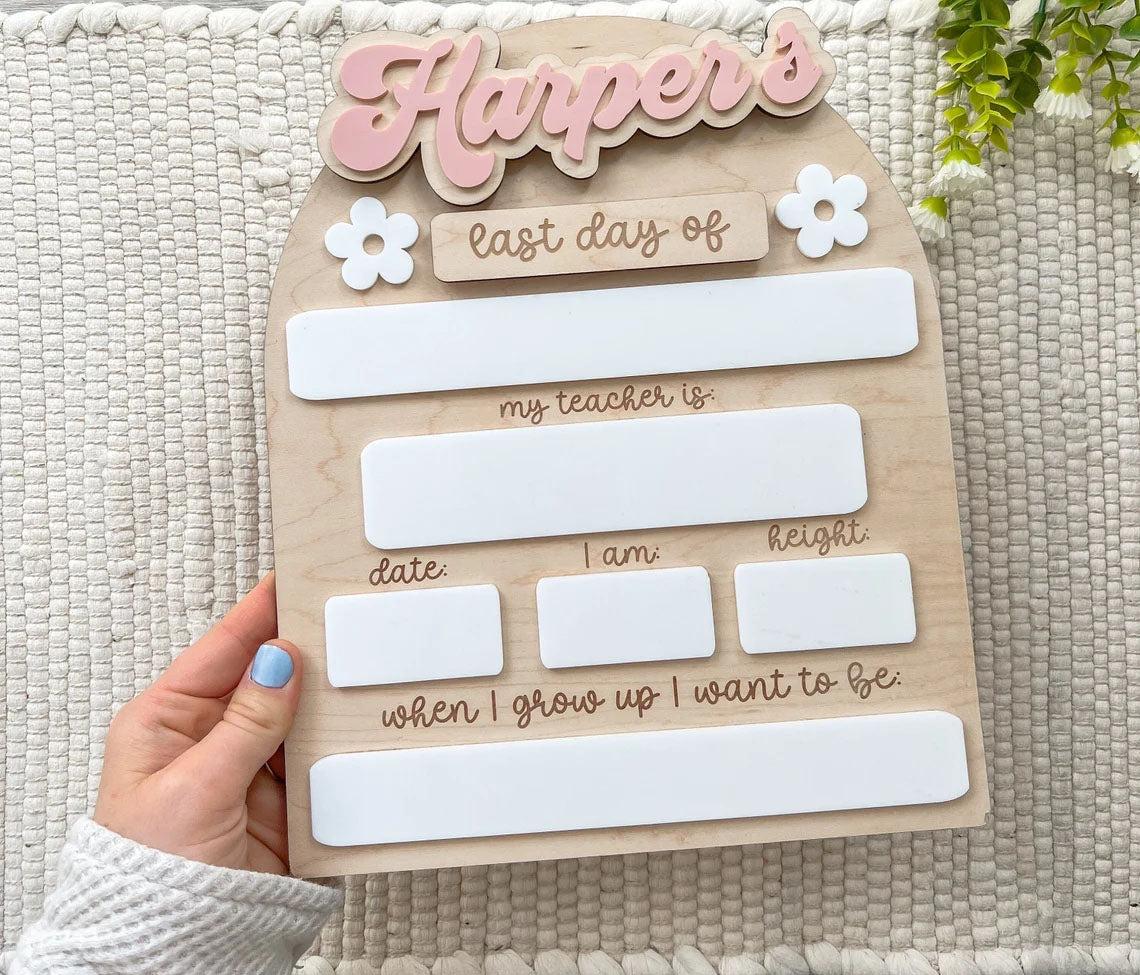 Personalized First/Last Day Of School Board, Back To School Gift And Photo Prop For Kids