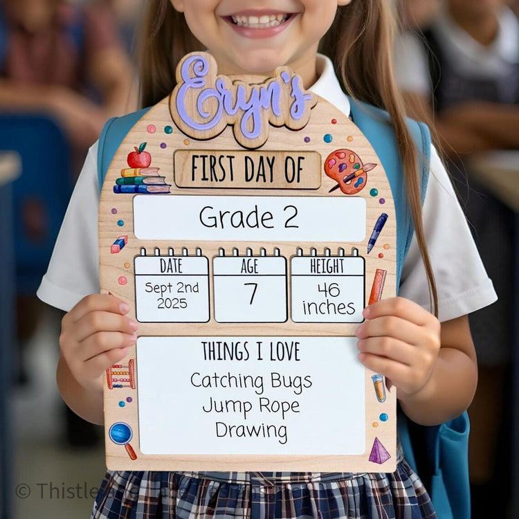 Personalized First Day of School Board for Kids, Back To School Gift