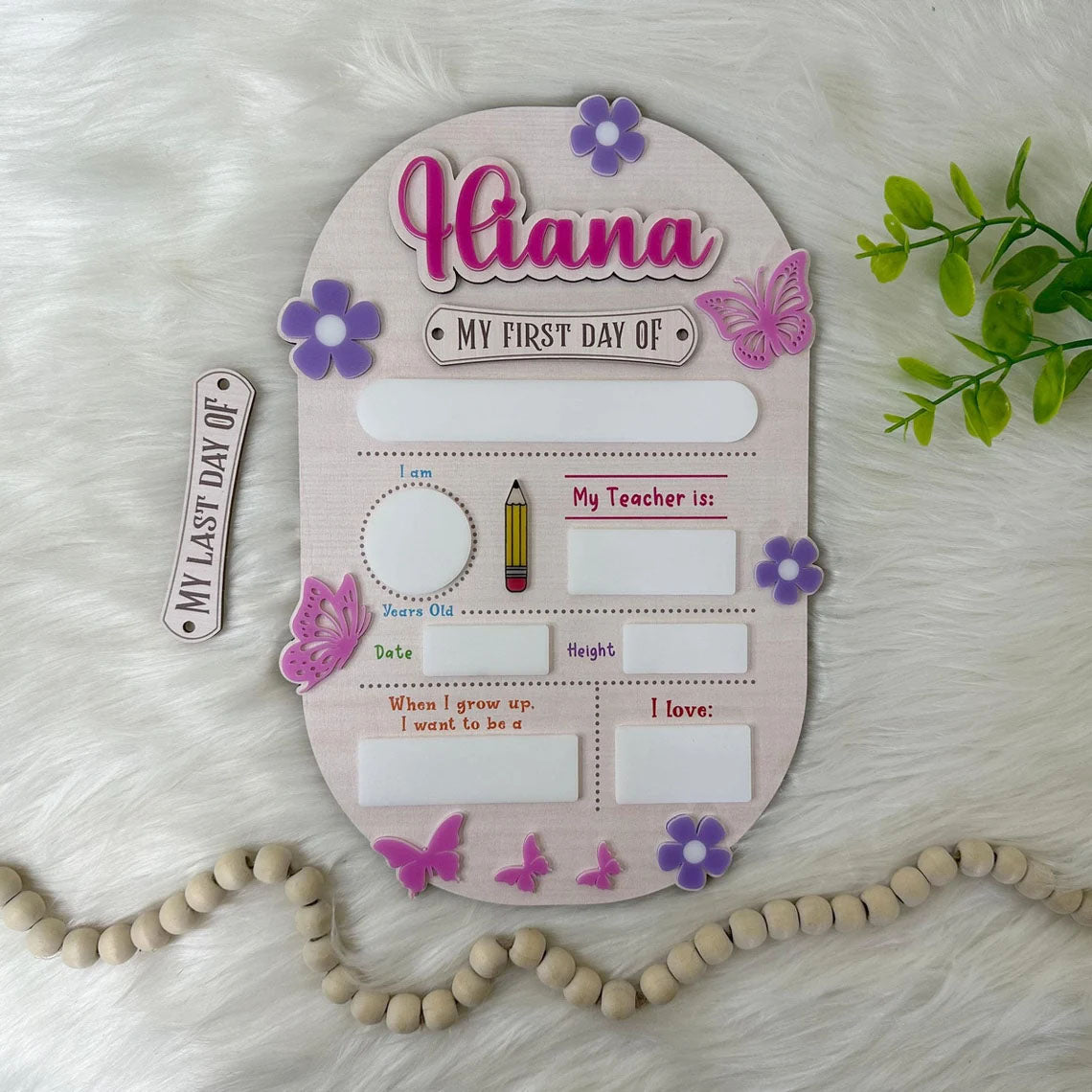 Personalized First/Last Day Of School Sign With Butterfly, Educational Toys, Gift Photo Prop For Kids