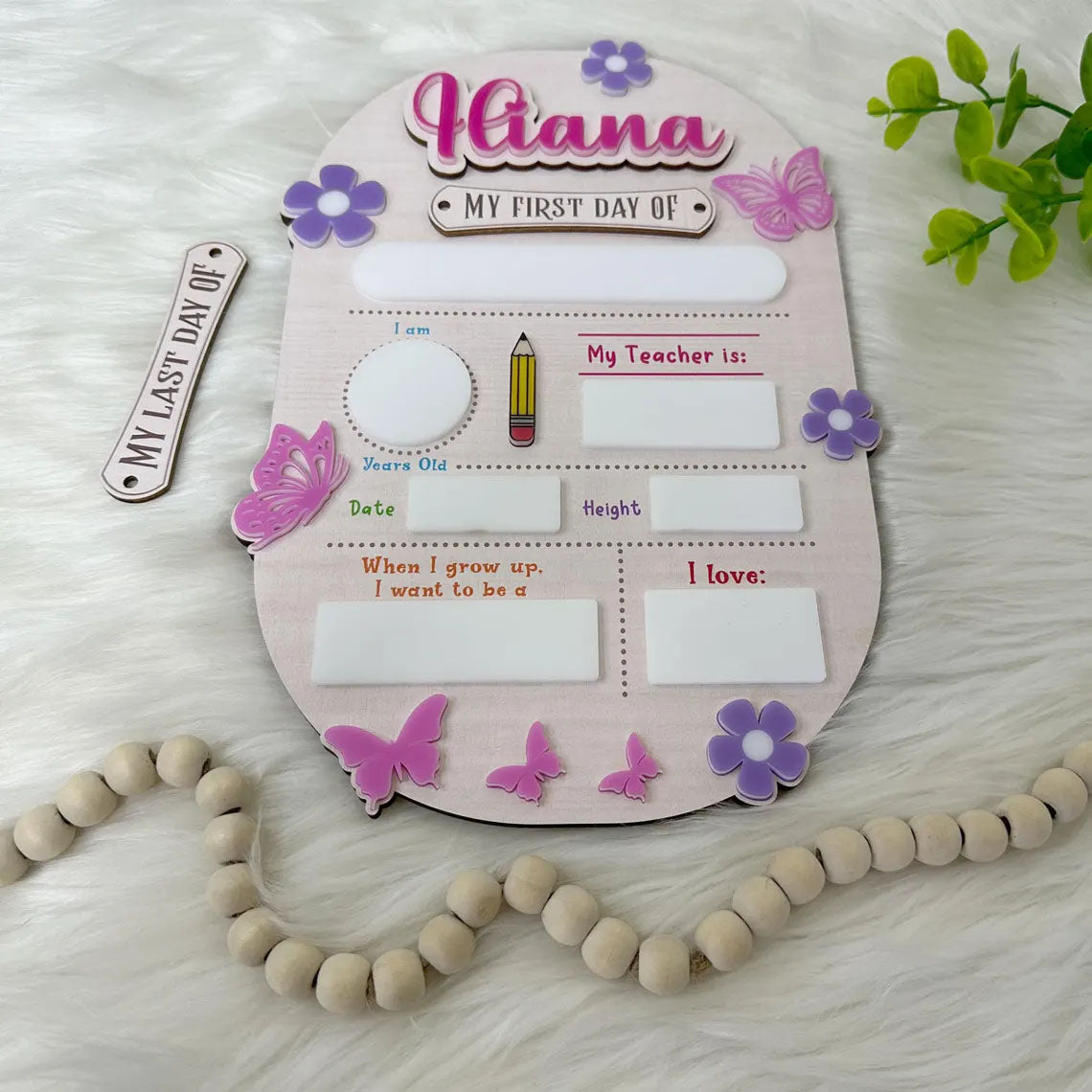 Personalized First/Last Day Of School Sign With Butterfly, Educational Toys, Gift Photo Prop For Kids