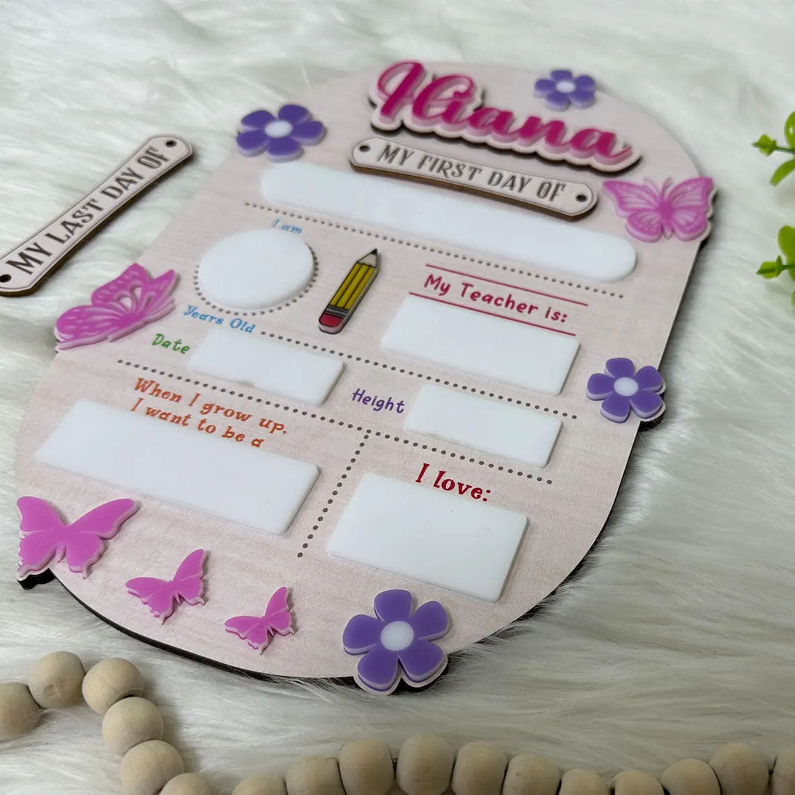 Personalized First/Last Day Of School Sign With Butterfly, Educational Toys, Gift Photo Prop For Kids