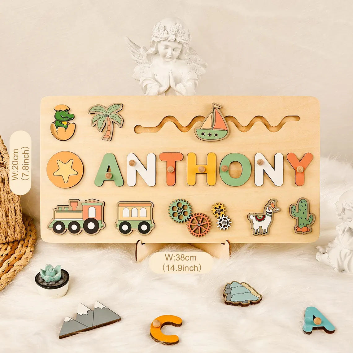 Personalized Kids Busy Board, Sensory Toy 2 Year-Old, Crocodile -Train Wooden Puzzle