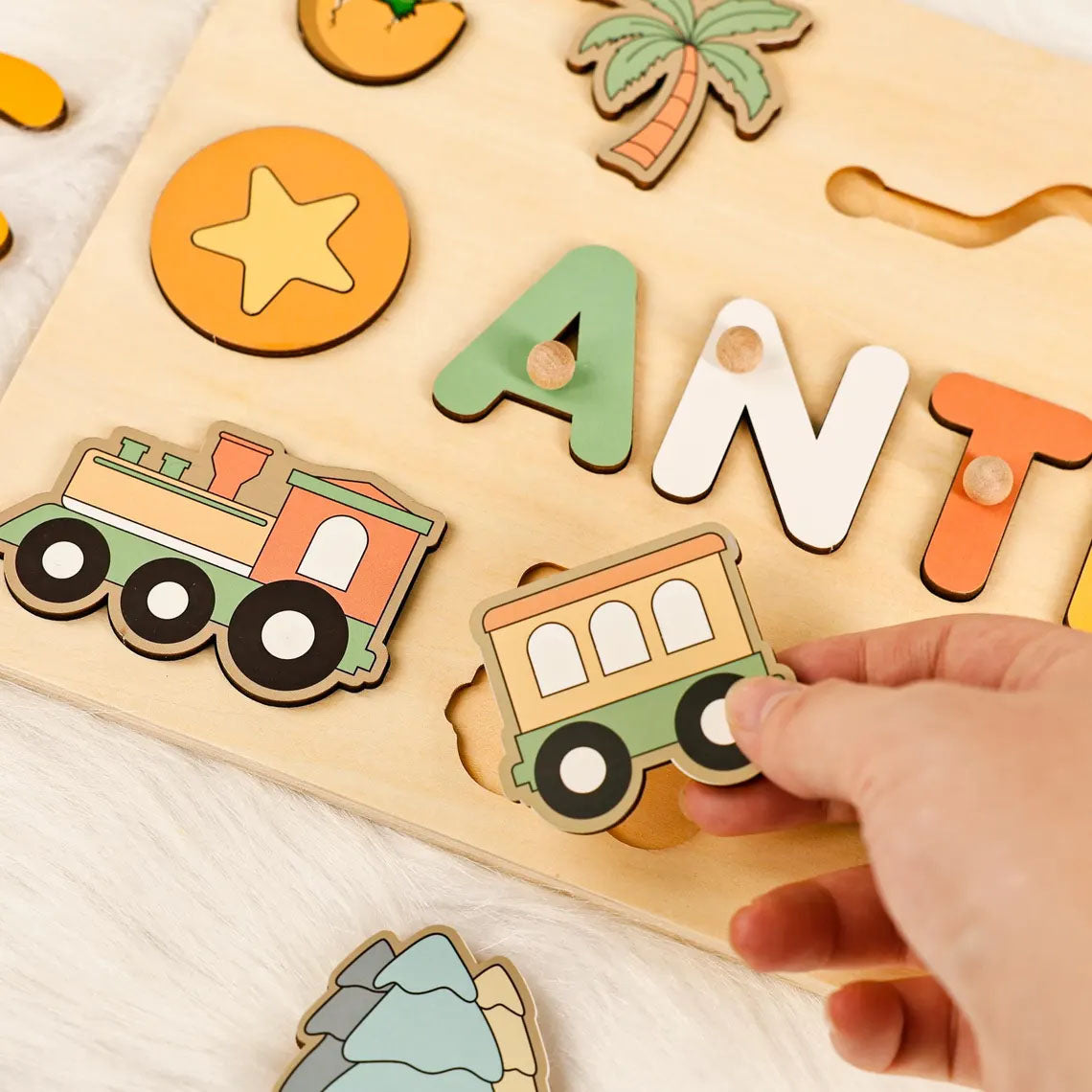 Personalized Kids Busy Board, Sensory Toy 2 Year-Old, Crocodile -Train Wooden Puzzle