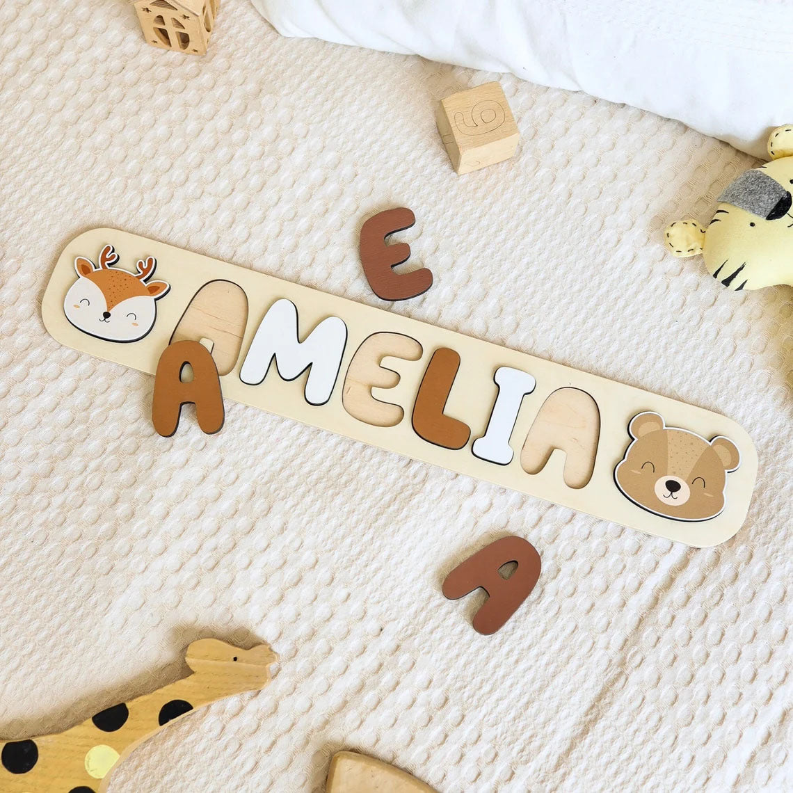 Personalized Name Puzzle With Animals, Montessori Baby Toddler Toys