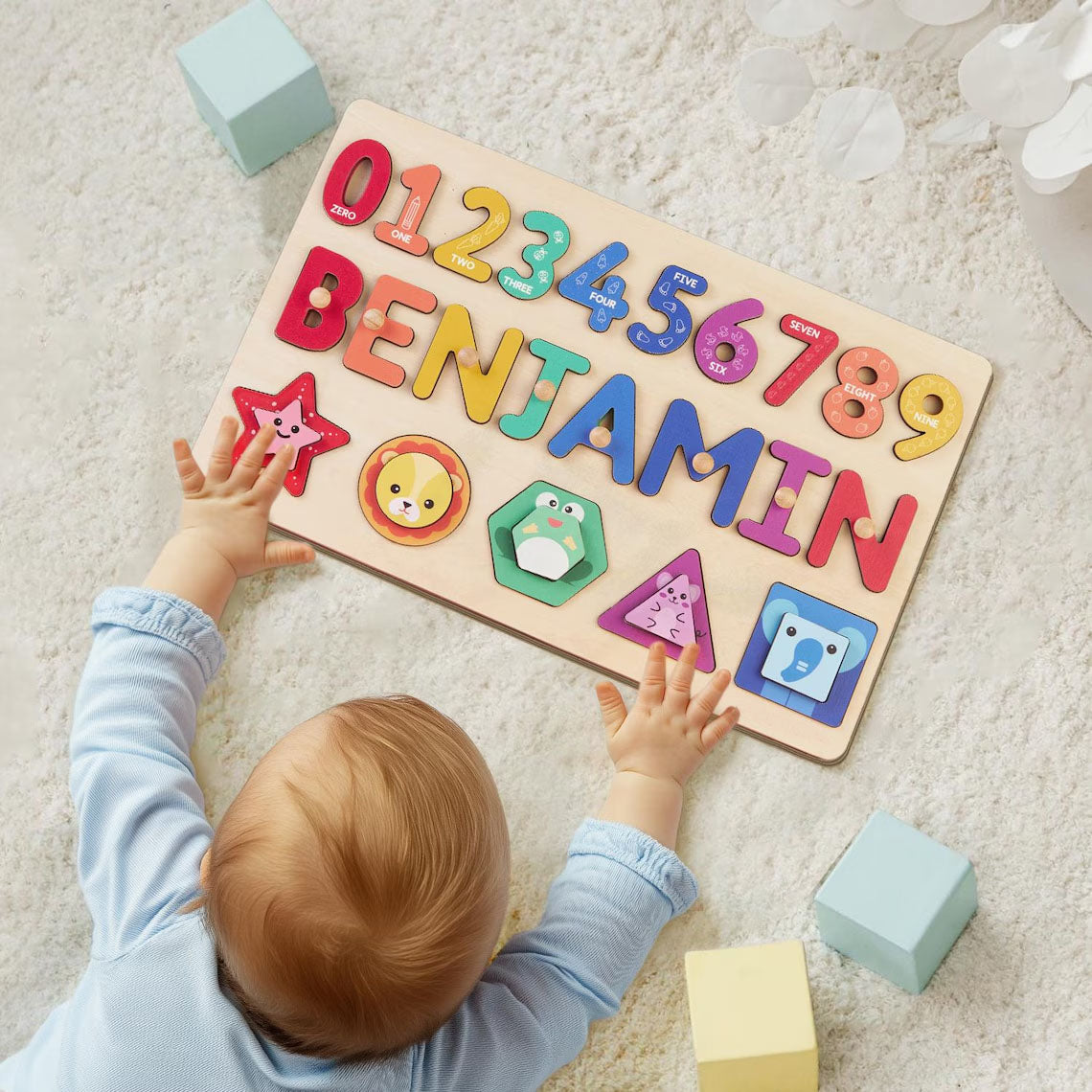 Personalized Name Puzzle With Numbers And Shapes, Gifts For Toddlers, Wooden Montessori Toys, 1st Birthday Gifts
