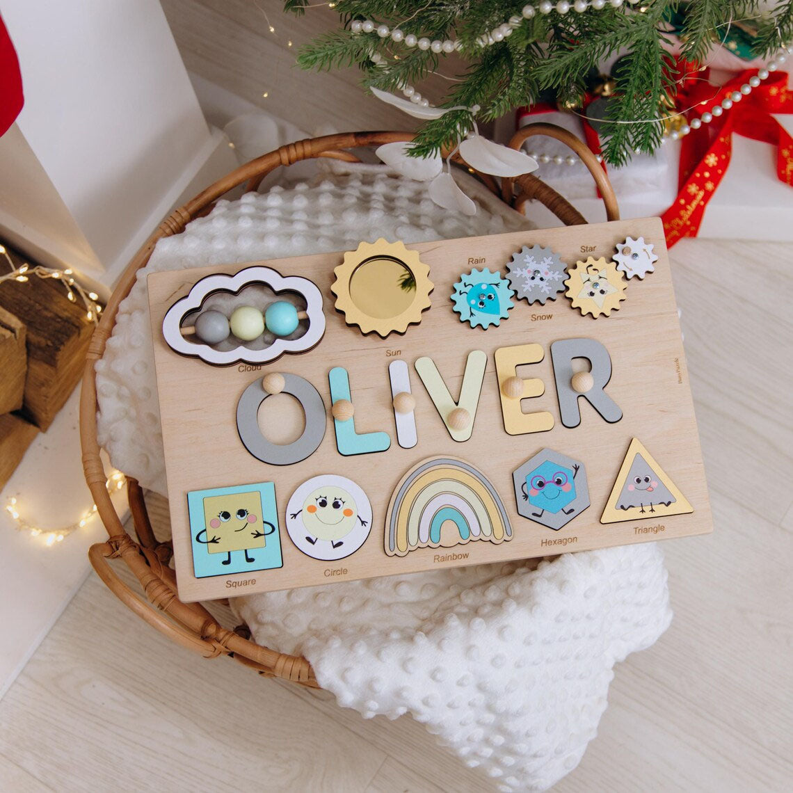 Personalized Pastel Name Puzzle with Numbers and Geometric Shapes for Kids, Montessori Toys Of Kids