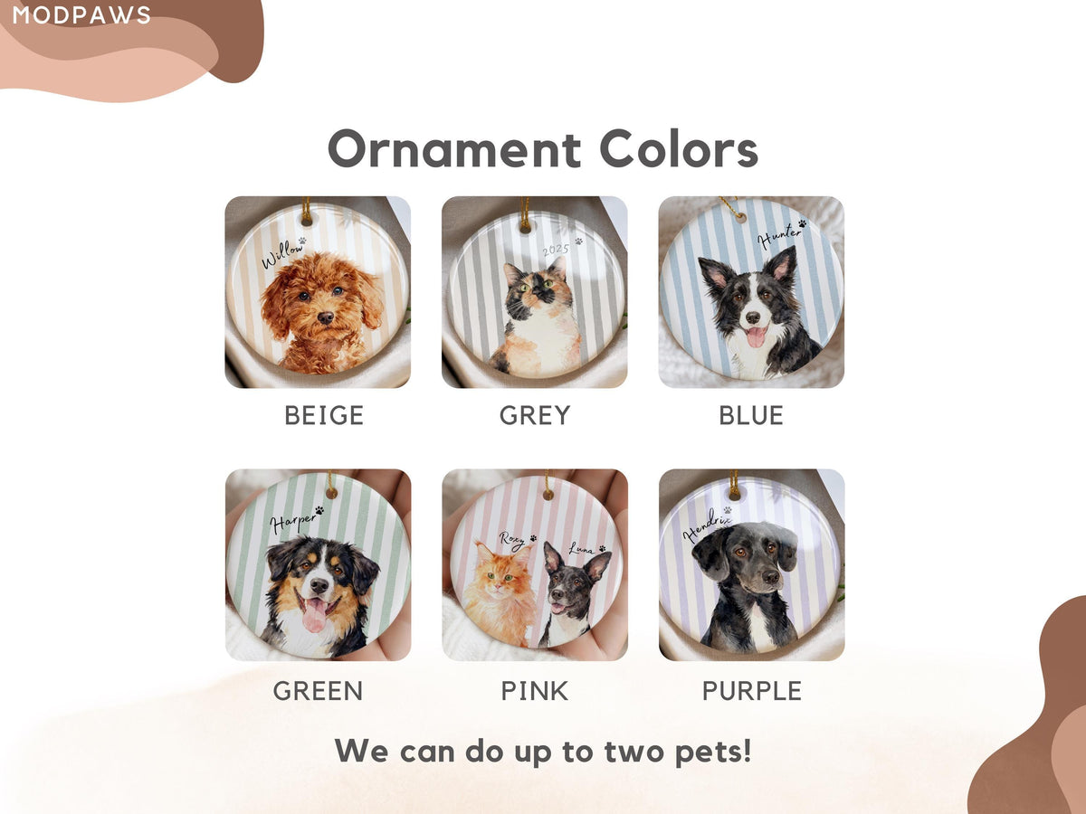 Six striped background colors for custom pet portrait ornaments
