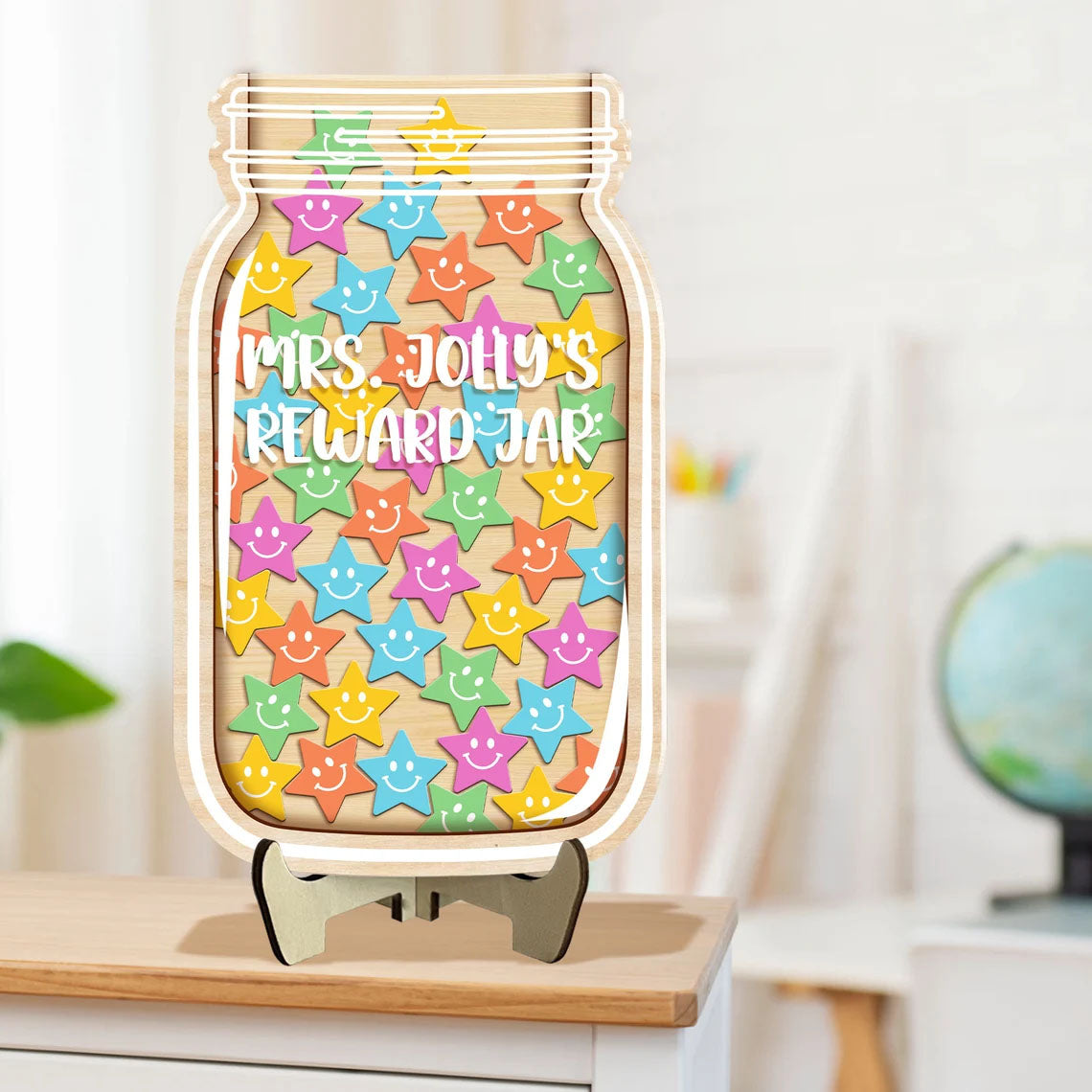 Personalized Teacher Name Rewards Jar, Smiling Star Tokens Reward Jar, Montessori Toy for Kids