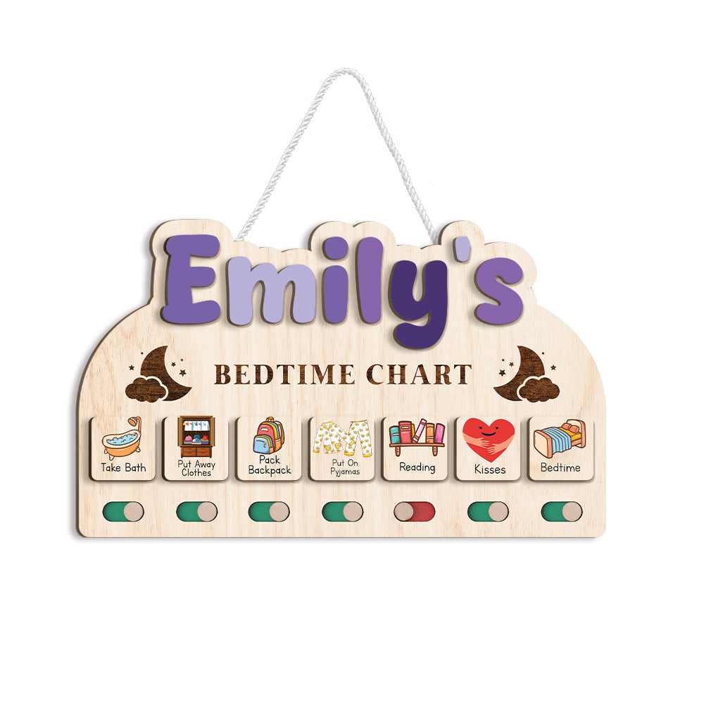 Personalized Wooden Bedtime Chore Chart List For Kids Boys
