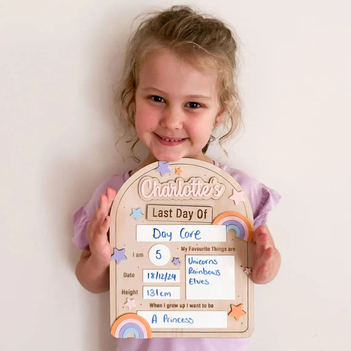 Personalised Sign Rainbow And Stars Interchangeable First-Last Day Board, Back To School Of Kids