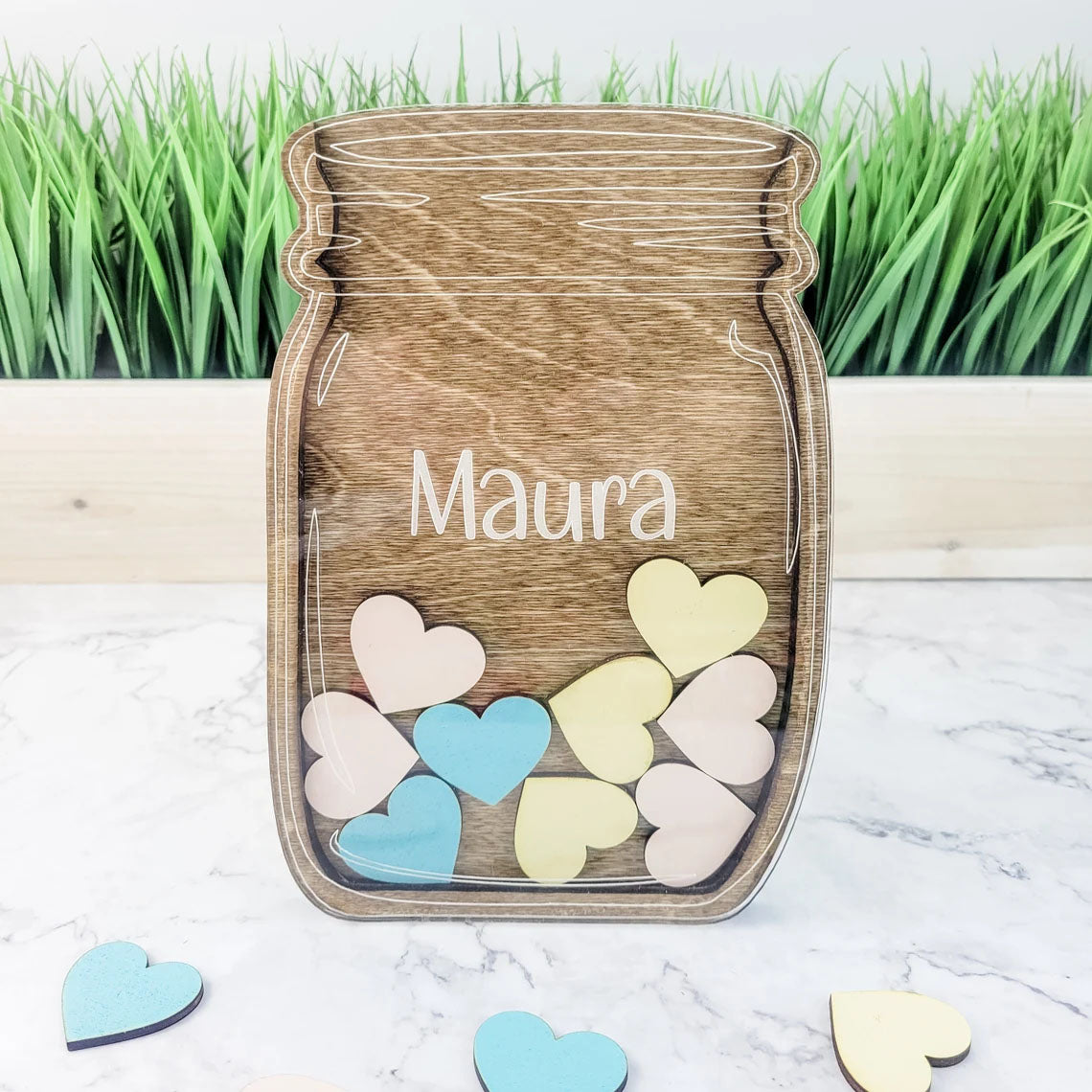 Personalized Reward Jar, Heart Token For Kids Custom Name