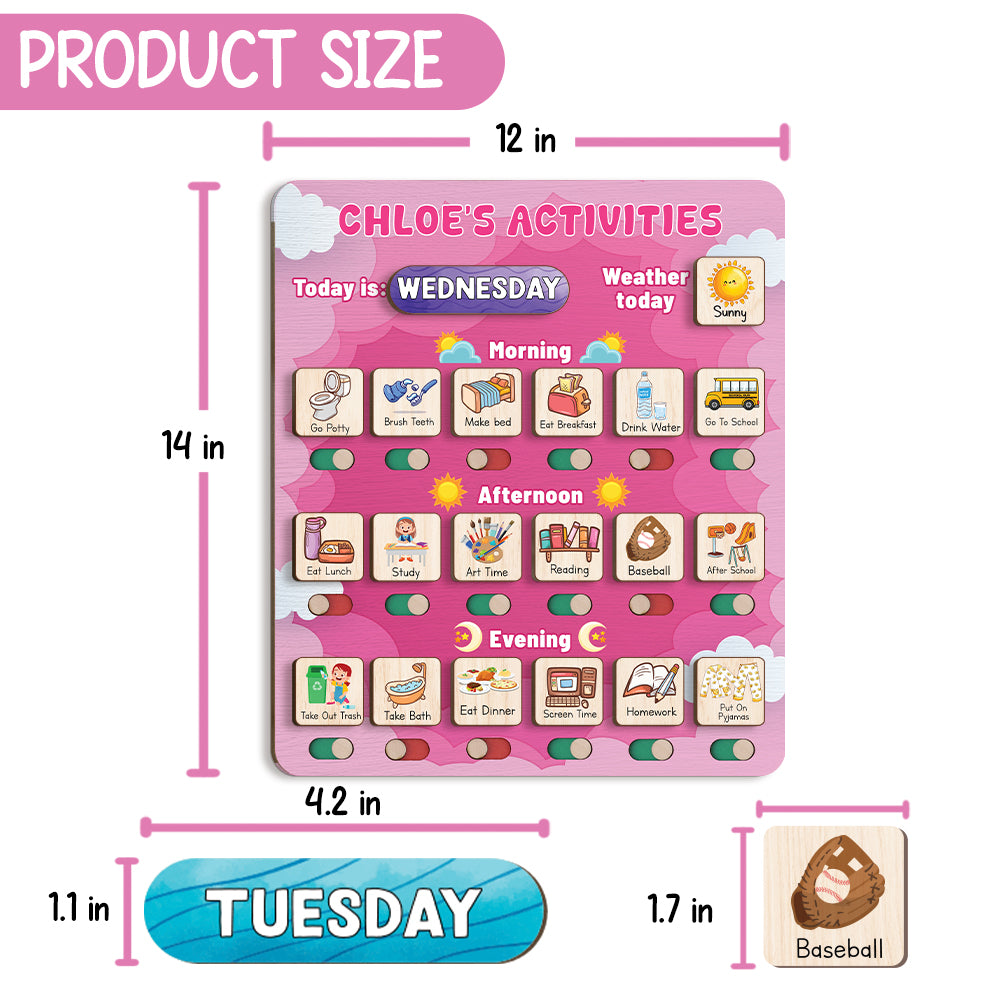 Personalized Wooden Daily Routine Today's Activities For Girls, Chore Chart List For Kids, Toddler Routine Chart
