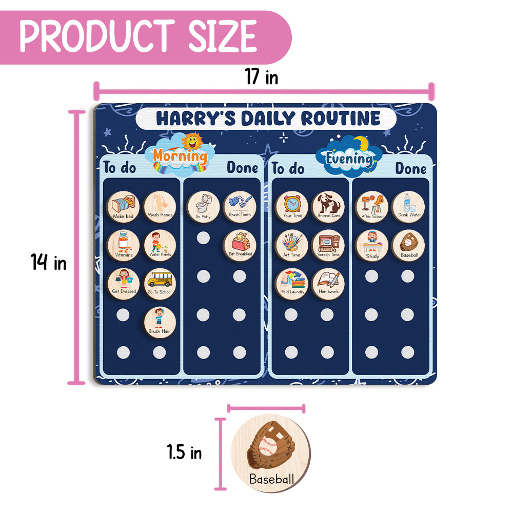 Personalized Wooden Daily Routine Chore Chart Chores For Boys, Toddler Routine Chart For Kids