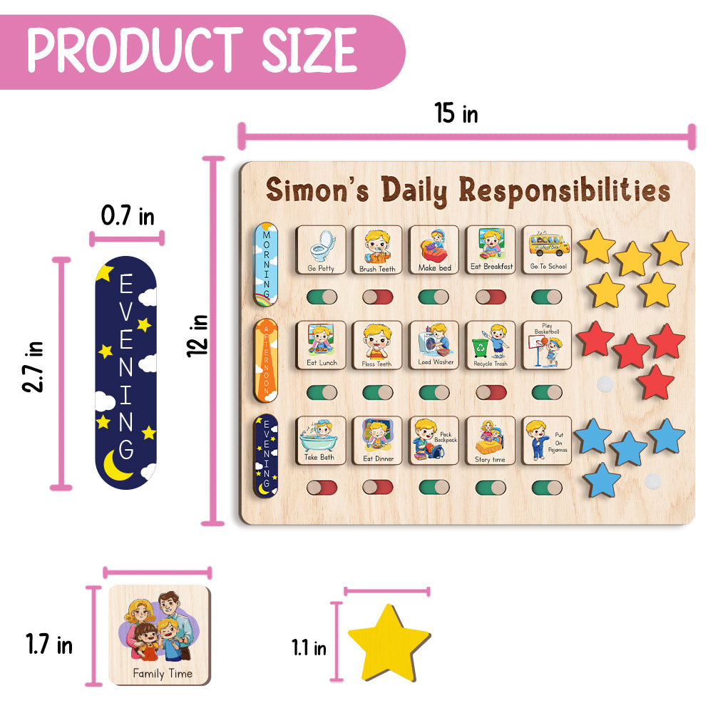 Custom Wooden Chart Of Chores, Wooden Daily Schedule With Star Rewards For Kids, Chore Chart For Kids