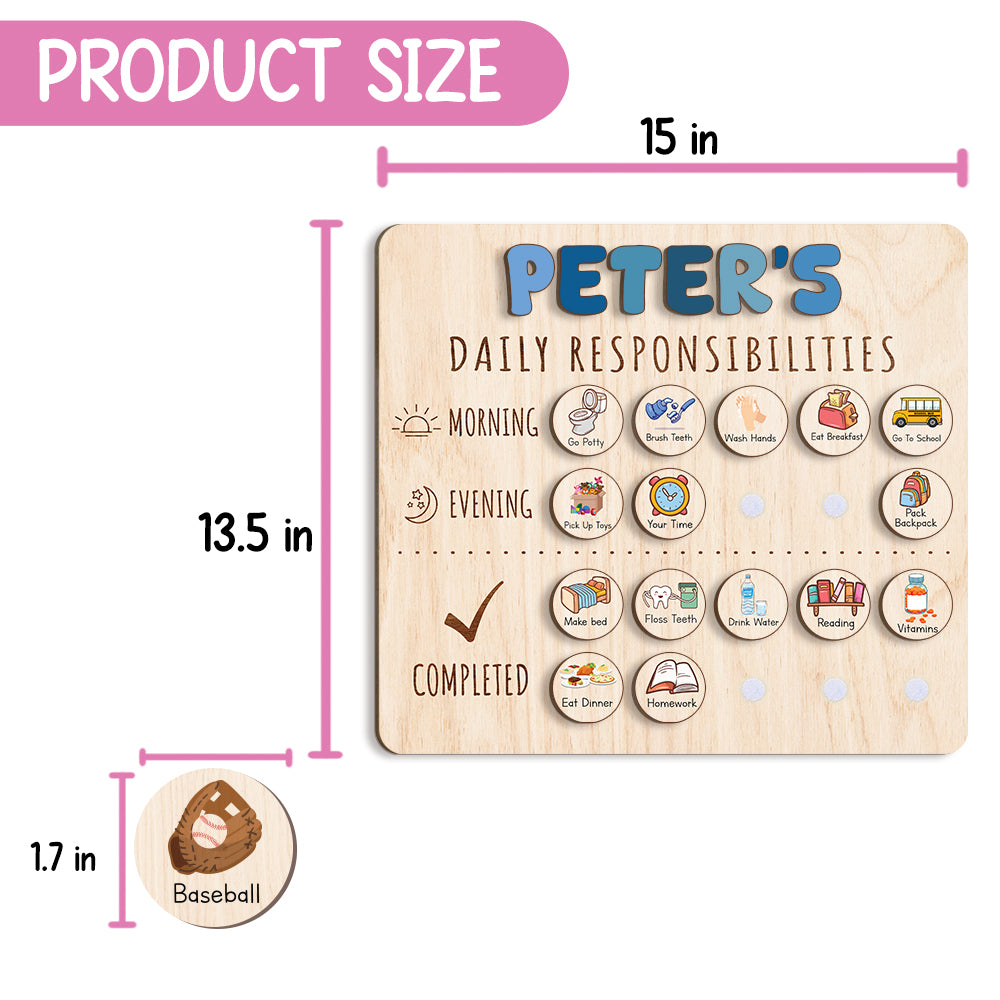 Personalized Wooden Daily Responsibilities For Boys, Chart Of Chores For Kids, Toddler Routine Chart