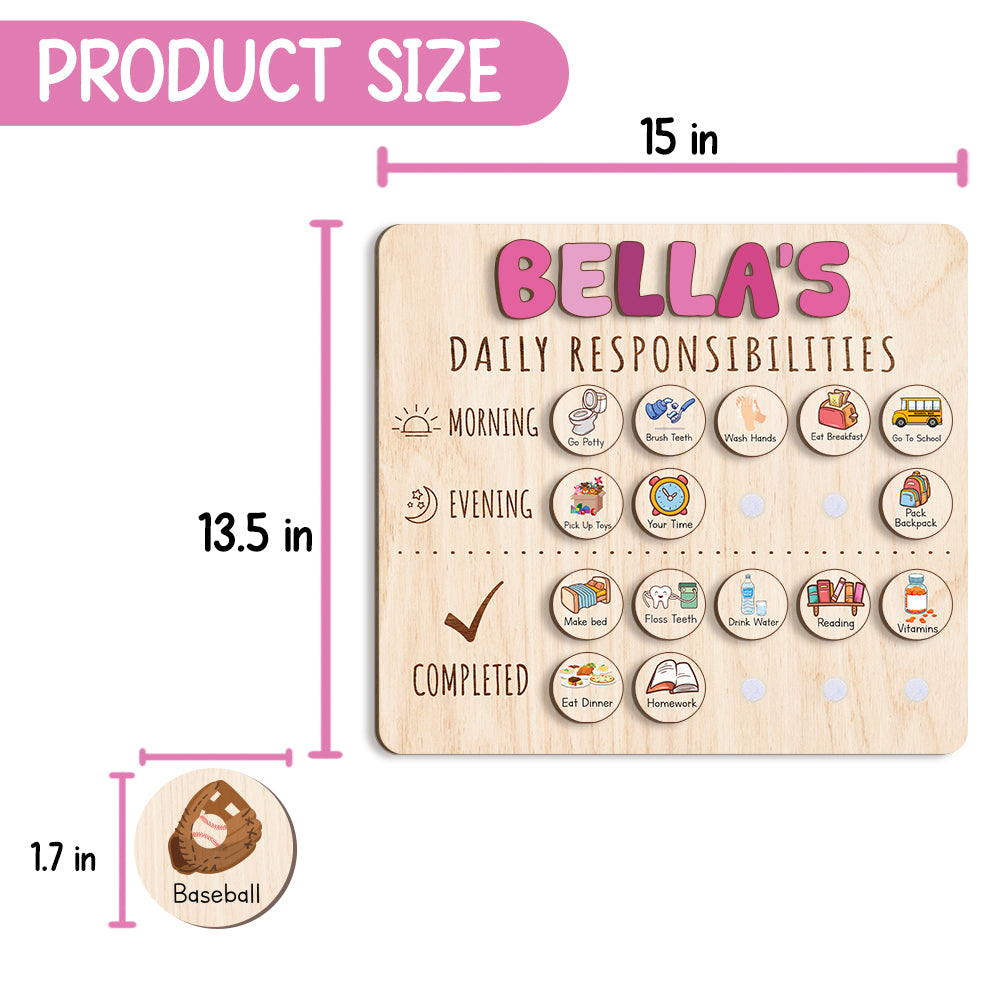 Personalized Wooden Daily Responsibilities For Girls, Chart Of Chores For Kids, Toddler Routine Chart