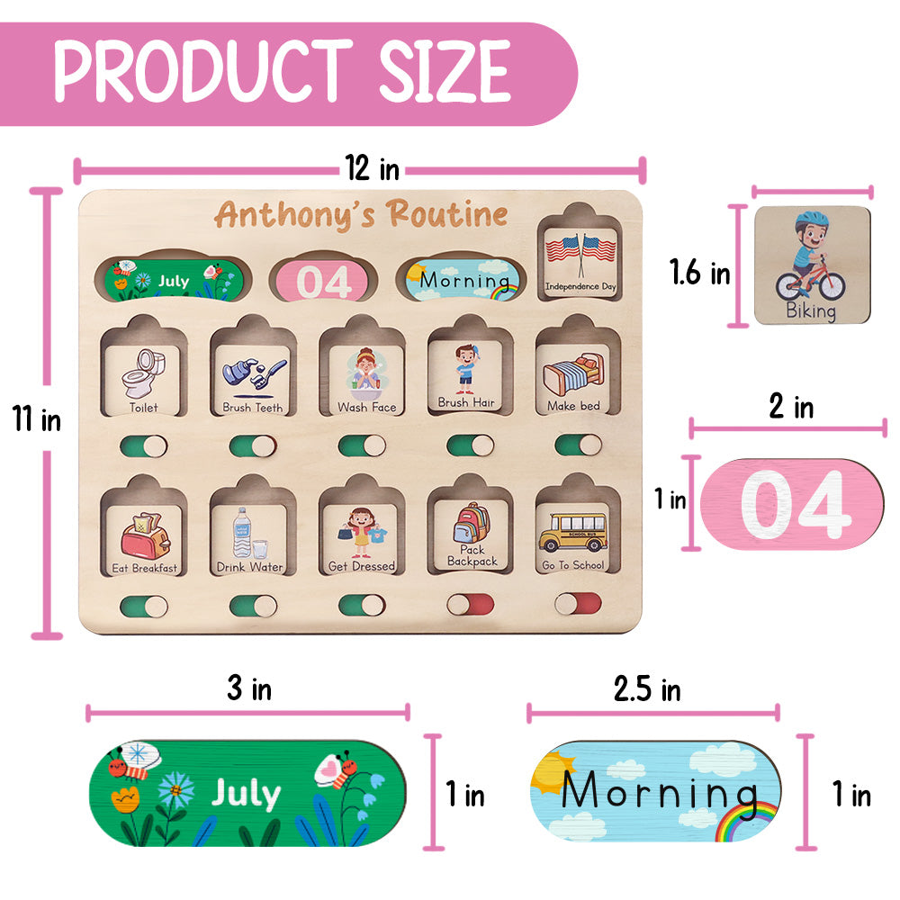 Personalized Toddler Chore Chart Wooden Calendar & Reward Board Custom Name