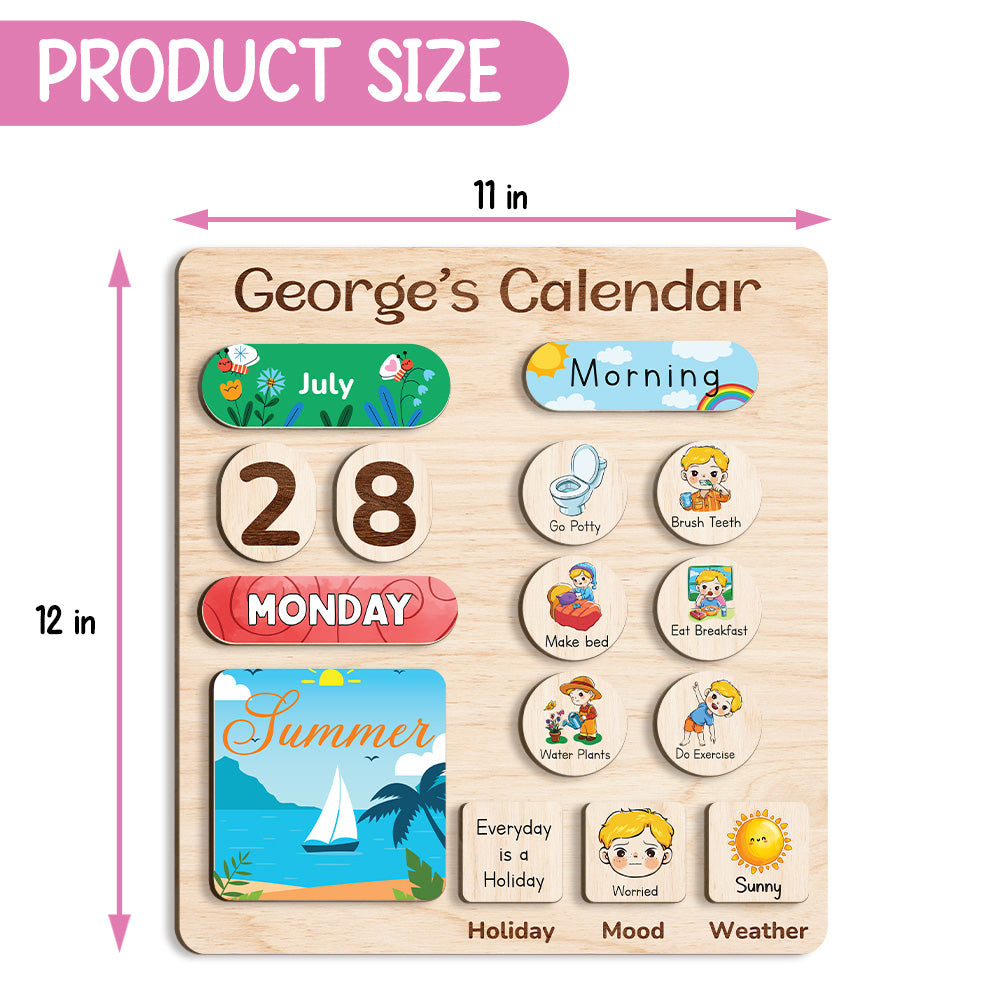 Personalized Montessori Toys Wooden Calendar For Kids Learning Day Month Weather, Wooden Chore Chart For Kids