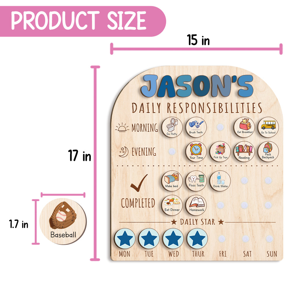 Personalized Wooden Daily Responsibilities Chart Of Chores With Stars Reward For Boys, Wooden Chore Chart For Kids