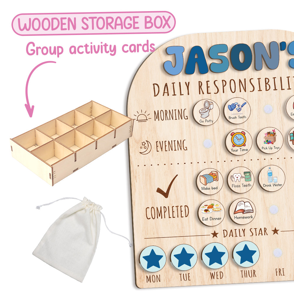 Personalized Wooden Daily Responsibilities Chart Of Chores With Stars Reward For Boys, Wooden Chore Chart For Kids