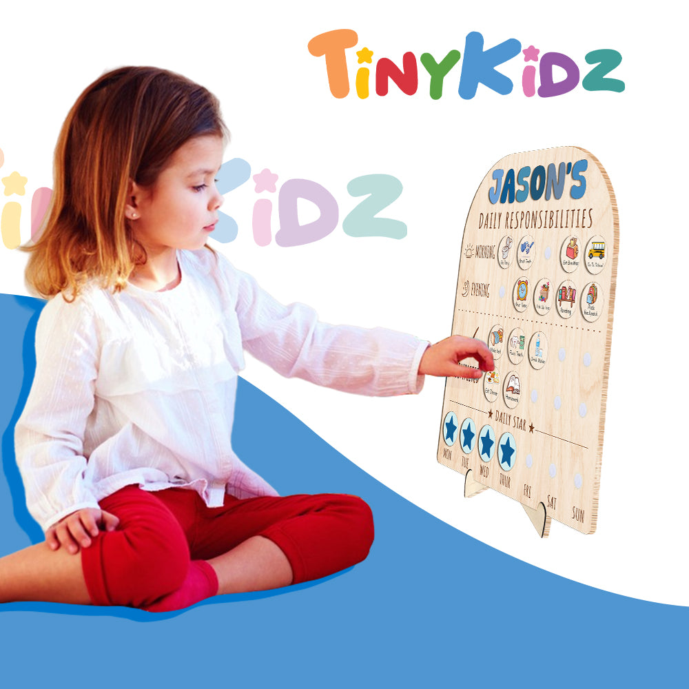 Personalized Wooden Daily Responsibilities Chart Of Chores With Stars Reward For Boys, Wooden Chore Chart For Kids