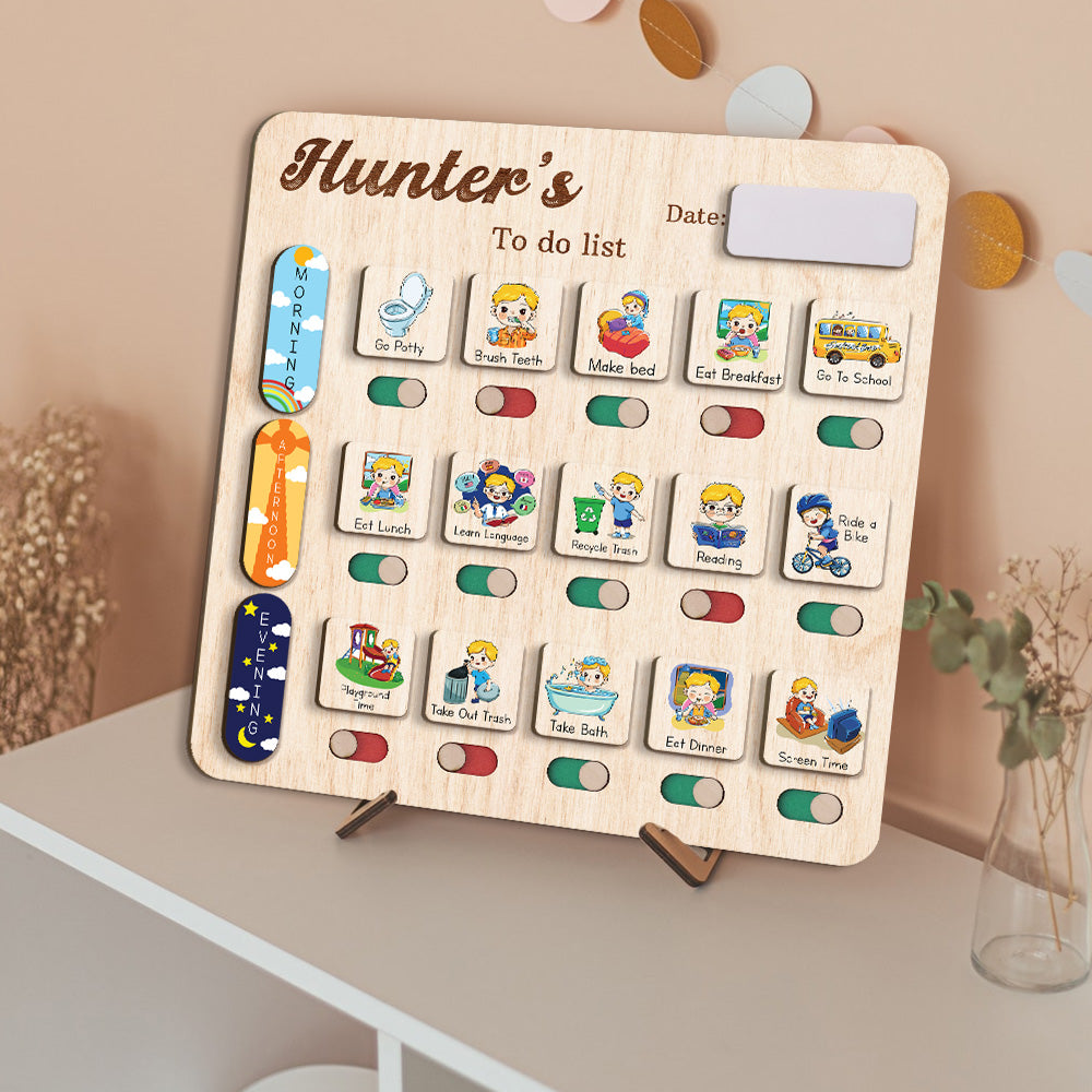 Personalized Wooden Chore Chart To Do List For Age Appropriate Chores, Kid Checklist Morning Routine