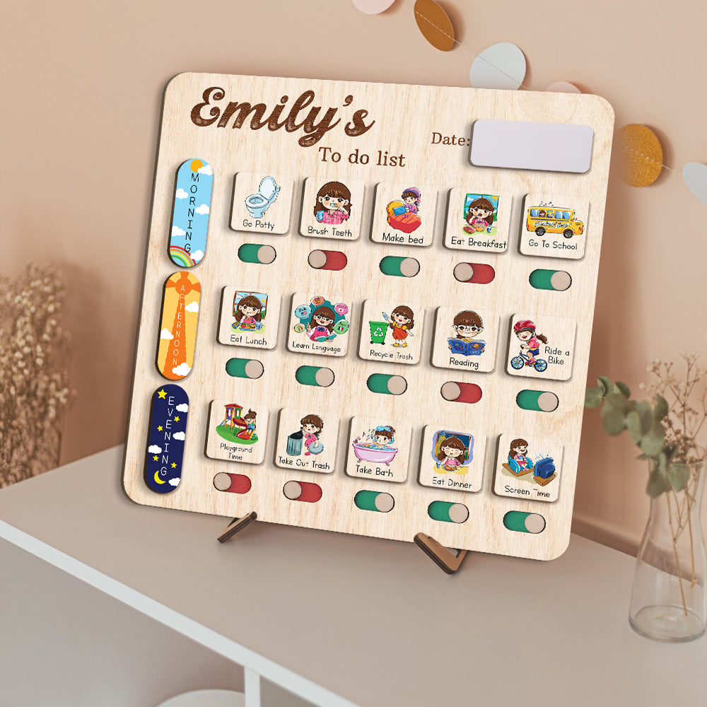 Personalized Wooden Chore Chart To Do List For Age Appropriate Chores, Kid Checklist Morning Routine
