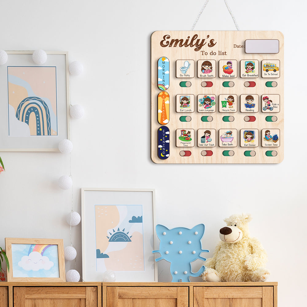 Personalized Wooden Chore Chart To Do List For Age Appropriate Chores, Kid Checklist Morning Routine