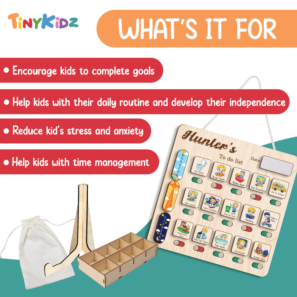 Personalized Wooden Chore Chart To Do List For Age Appropriate Chores, Kid Checklist Morning Routine