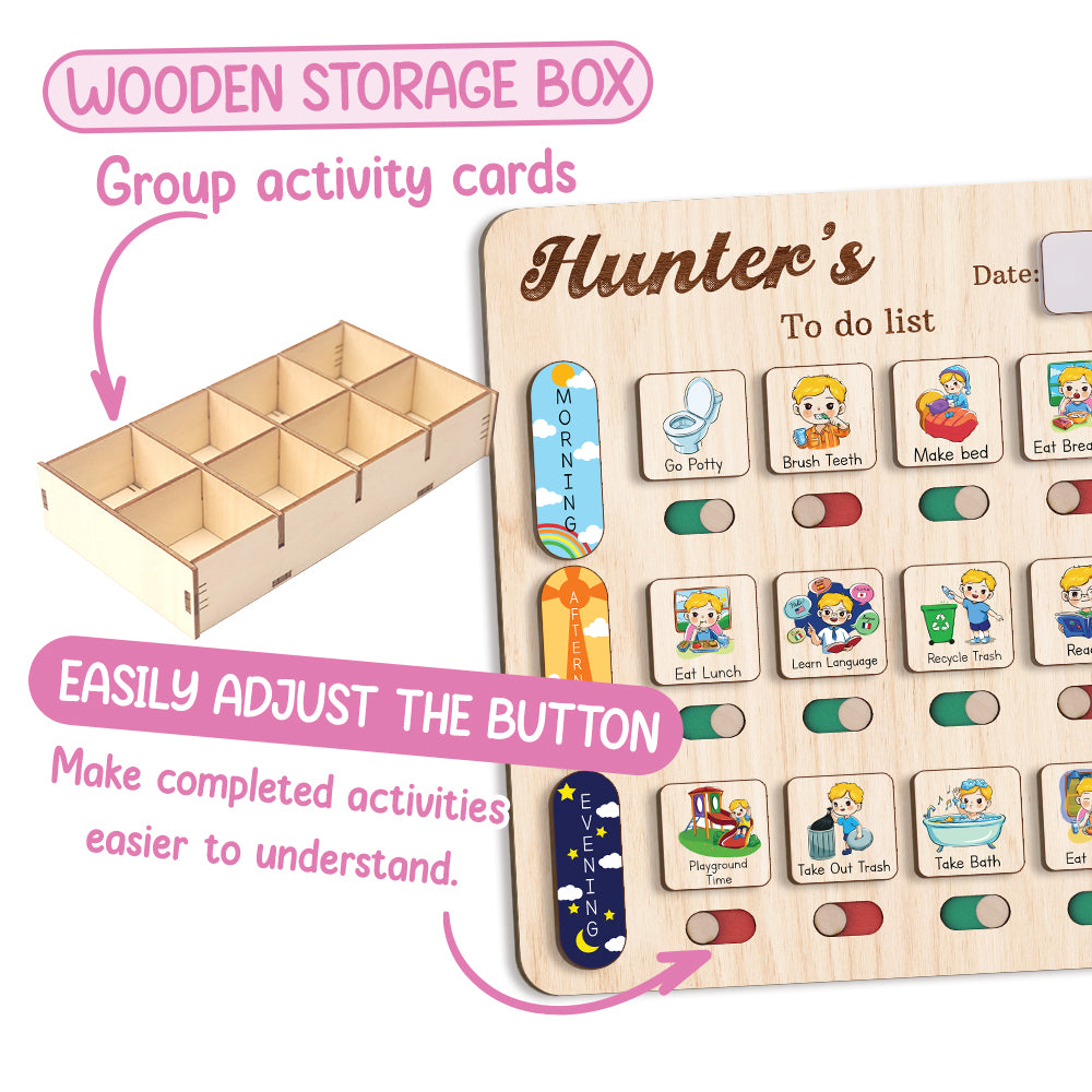 Personalized Wooden Chore Chart To Do List For Age Appropriate Chores, Kid Checklist Morning Routine