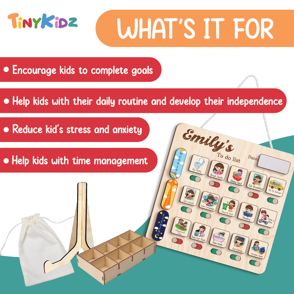 Personalized Wooden Chore Chart To Do List For Age Appropriate Chores, Kid Checklist Morning Routine