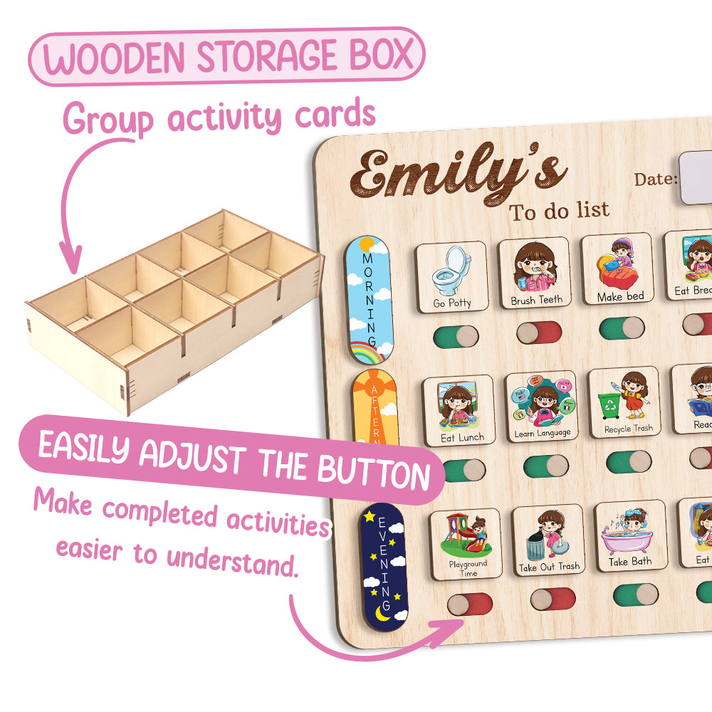 Personalized Wooden Chore Chart To Do List For Age Appropriate Chores, Kid Checklist Morning Routine