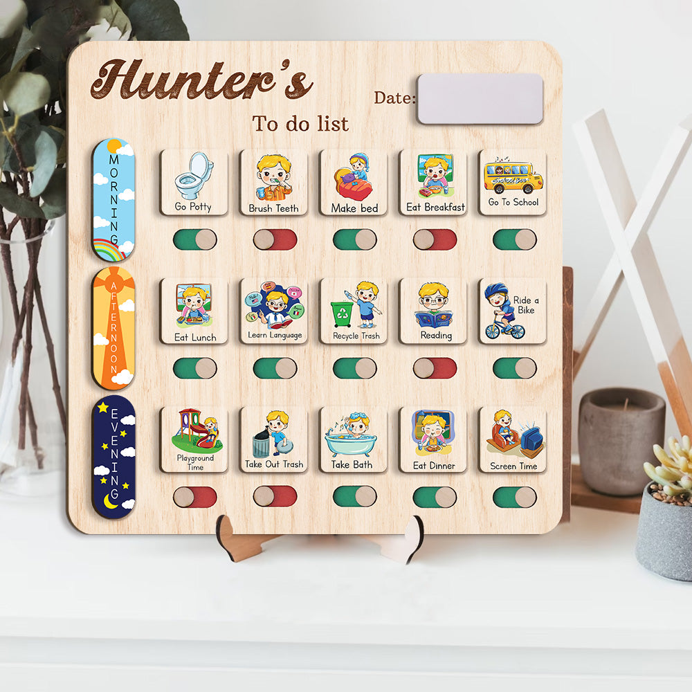 Personalized Wooden Chore Chart To Do List For Age Appropriate Chores, Kid Checklist Morning Routine