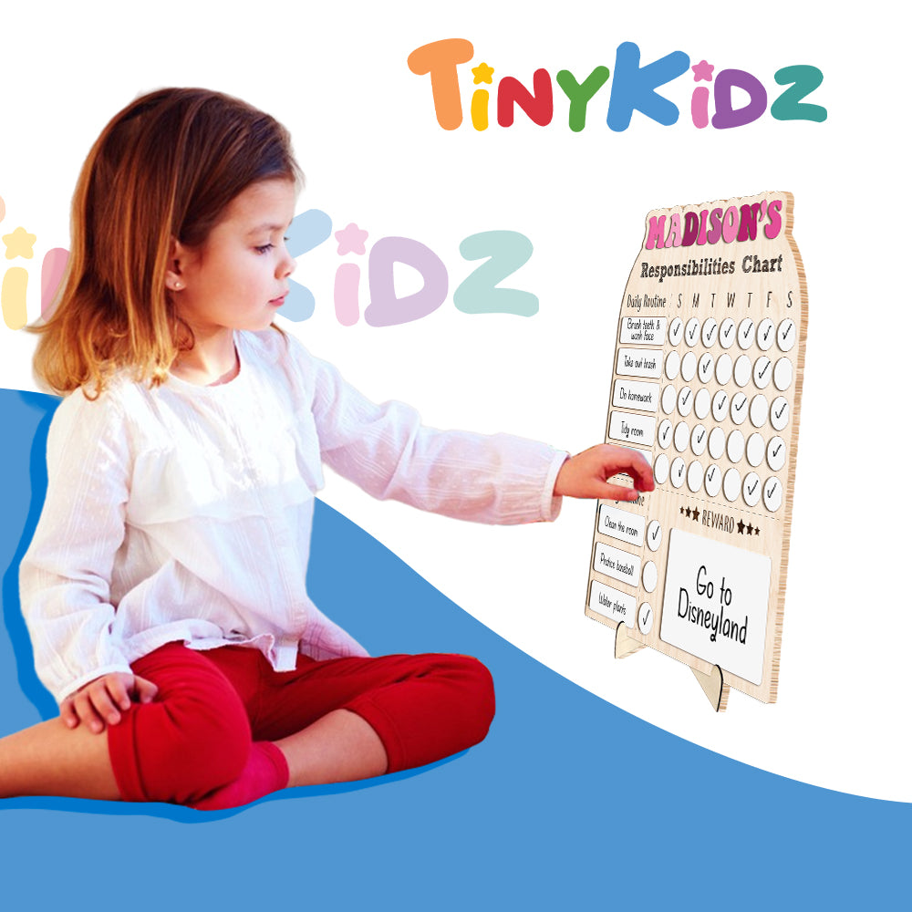 Personalized Weekly Chart For Kids, Wood Chore Chart For Girls Custom Name, Behavior Chart For Kids