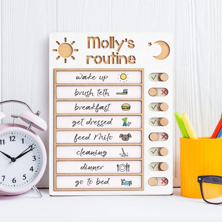 Customized Sliding Wooden Toddler Routine Chore Chart, Visual Schedule For Kids